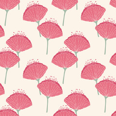 Obraz premium Pink flowers poppy pattern, hand drawn flowers on light creme background. Delicate feminine tones.