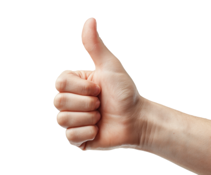 Positive affirmation with a thumbs up gesture for encouragement on a transparent background, cut out
