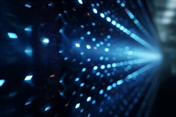 Obraz premium Abstract Blue Digital Data Stream Flowing Towards Light Technology Background