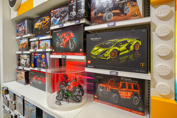 Fototapeta premium Budapest, Hungary , 04 04 2025 : Lego store and collections on display