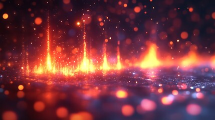 Fiery particle abstract displaying bright sparkles and glowing elements in space