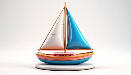 Colorful Toy Sailboat on White Background