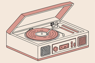 10 Retro record player, vintage turntable, rose gold and cream colors, pastel background, minimalist design, 3D rendering, studio lighting, high detail, sharp focus, mid-century modern aesthetic, viny