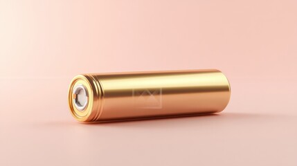 A sleek metallic gold AA battery mockup on a soft peach background