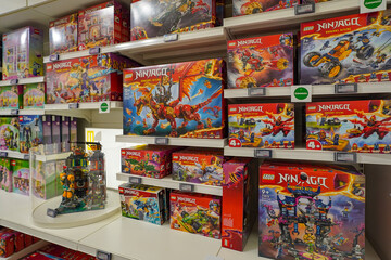 Fototapeta premium Budapest, Hungary , 04 04 2025 : Lego store and collections on display