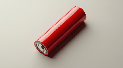 A sleek red AAA battery mockup with clean lines on a light grey background 