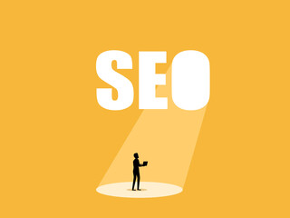 SEO ,Businessman and online presence to increase visibility in search results