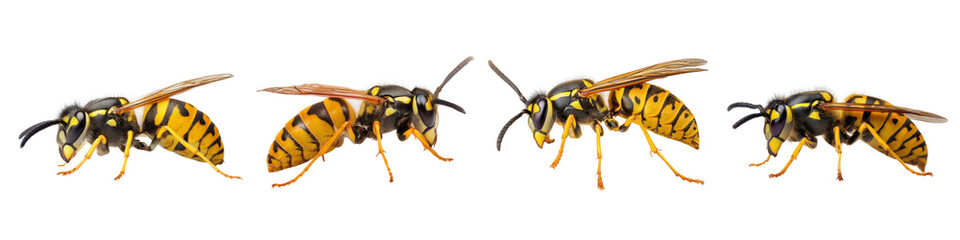 Collection of Common wasp (Vespula vulgaris, European wasp) isolated on white or transparent background