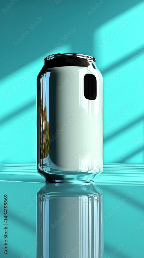 Poster light cyan can with a shadow on a turquoise background