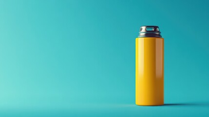 A vibrant yellow AA battery mockup with a bold matte texture on a pastel blue background 