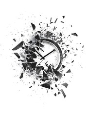 Clock shattering to pieces a conceptual photo representing time running out or deadlines approaching quickly