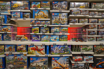 Fototapeta premium Budapest, Hungary , 04 04 2025 : Lego store and collections on display