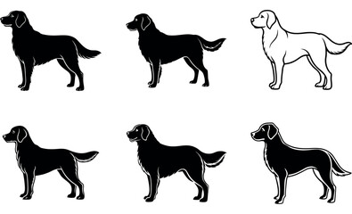 Silhouette dog breed illustrations of Golden Retriever and Labrador Retriever