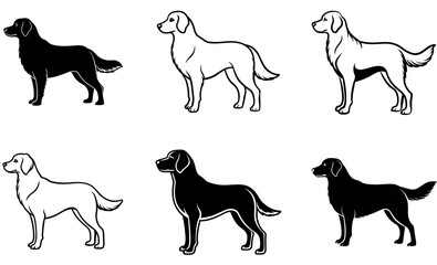 Silhouette dog breed illustrations of Golden Retriever and Labrador Retriever