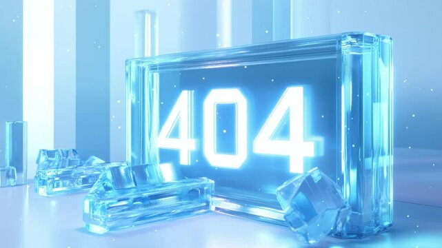 3D illustration 404 website error, light white and blue, glass as material, translucent layer style, technology style