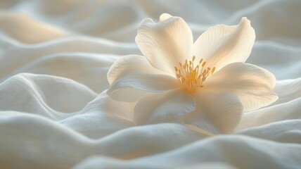Obraz premium Serene White Bloom on Draped Fabric with Soft Light bloom soft serene fabric light white flower calm