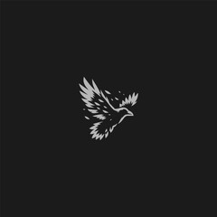 Flying crow logo with fragmented feather silhouette style.