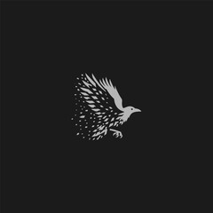 Flying crow logo with fragmented feather silhouette style.