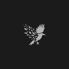 Flying crow logo with fragmented feather silhouette style.