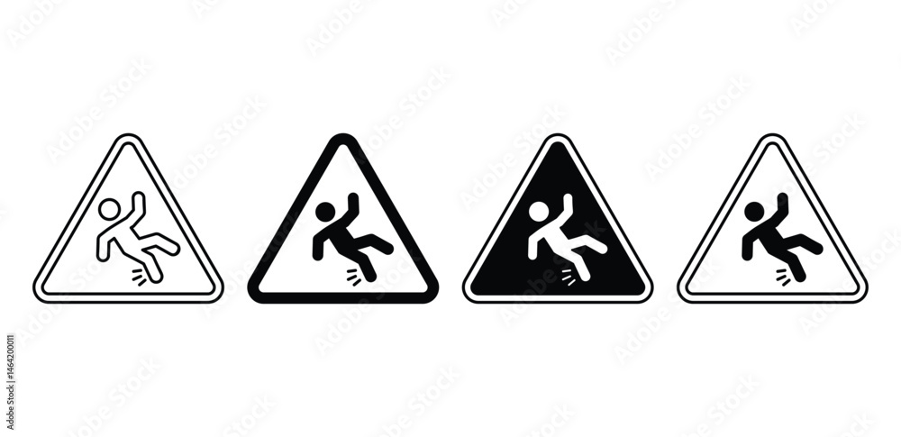 Poster caution wet floor sign icon set black and white triangular warning symbols vector design
