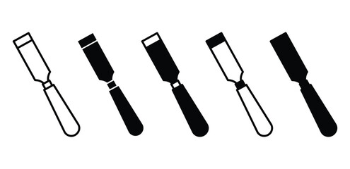 Chisel Icons Set Simple Wood Carving Tools Illustrations Black and White Vector Design