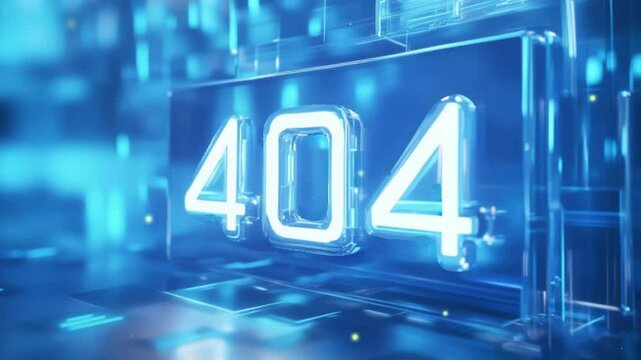 3D illustration 404 website error, light white and blue, glass as material, translucent layer style, technology style