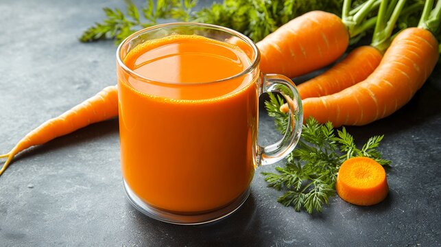Freshly squeezed carrot juice in a glass mug, a vibrant elixir for a healthy lifestyle