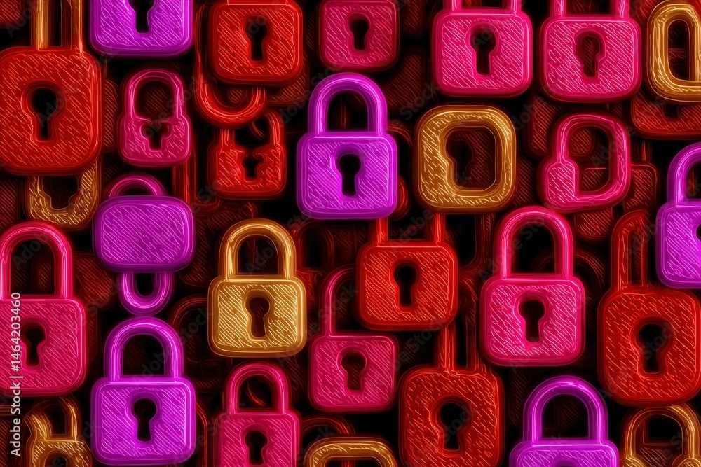 Poster colorful locks arranged in a vibrant pattern showcasing security themes and digital protection conce
