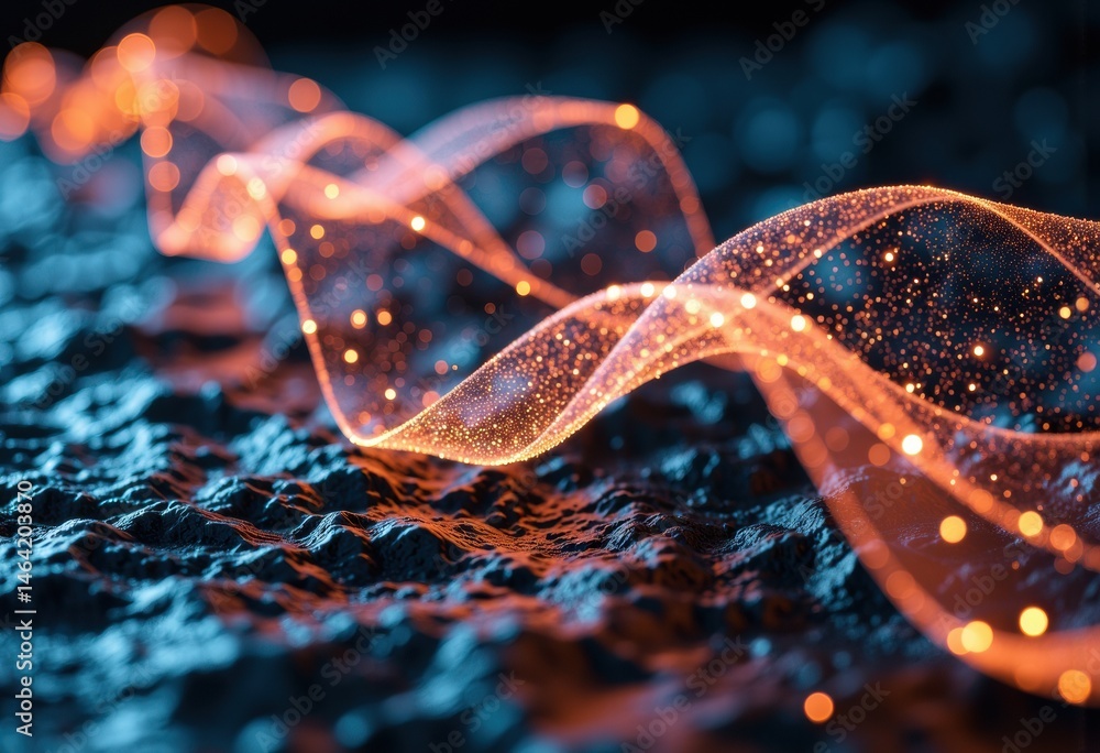 Aufkleber abstract glowing wave with sparkling particles on a dark background