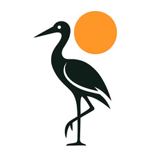 Naklejka premium crane mascot logo icon design of silhouette on white background