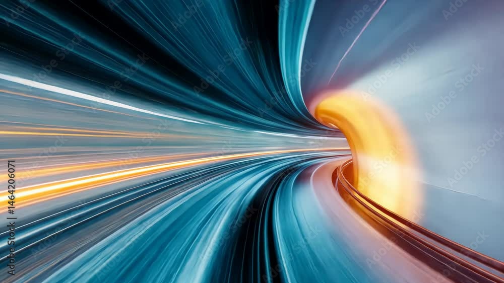 Poster dynamic motion blur in colorful urban tunnel with luminous trails.