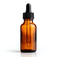 Fototapeta premium Amber bottle with dropper isolated on white background