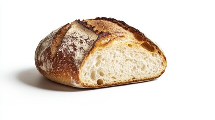Freshly Baked Artisan Bread Slice on White Background