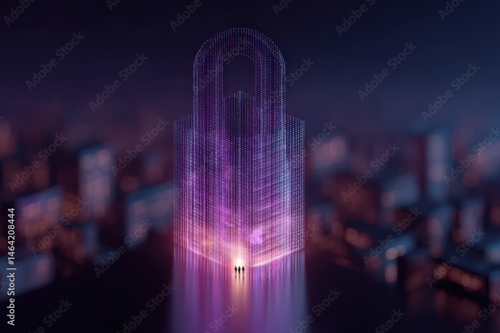 Aufkleber digital landscape showcasing a glowing data security lock symbolizing cybersecurity challenges and p