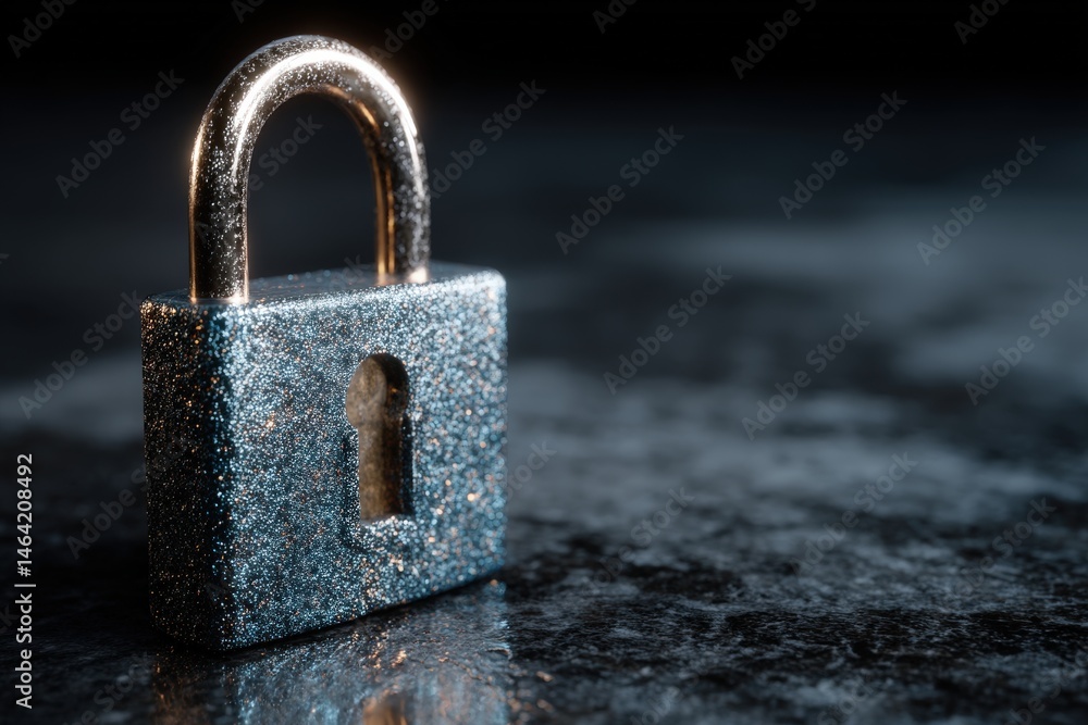 Aufkleber sparkling blue padlock highlighting security and trust on a sleek reflective surface symbolizing pro