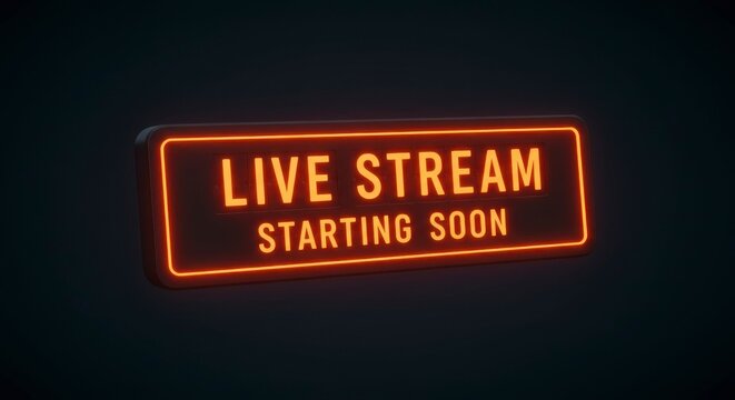 Neon sign announces live stream starting soon