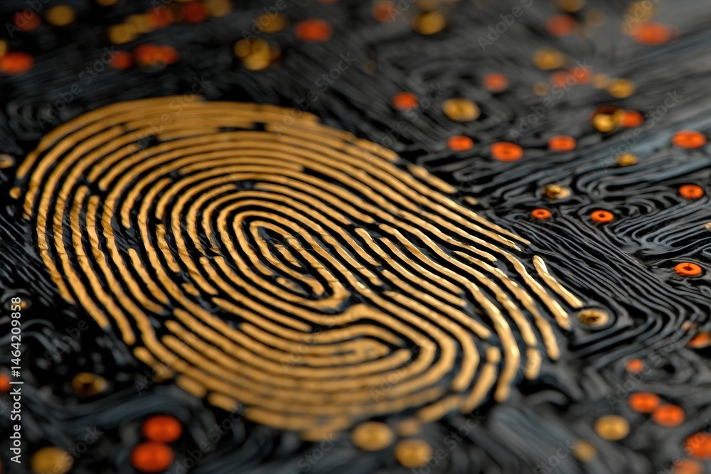 Poster detailed close-up of an intricate fingerprint design combined with vibrant colors showcasing identit