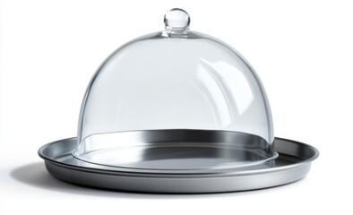 Elegant Glass Cloche on Metal Tray for Food Presentation and Storage