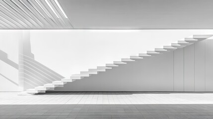 Obraz premium Minimalist white staircase design in a modern interior.