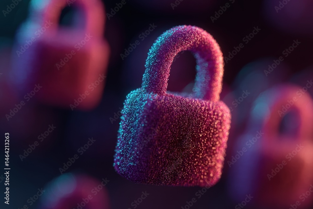 Poster colorful textured abstract padlocks representing digital security and protection against cyber threa
