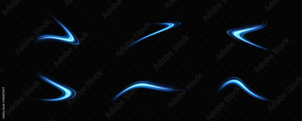 Poster Neon lines of blue speed. Dynamic traces of light movement. Light wave of the trace, line of the trace. Futuristic neon light lines. Light movement effect. Neural network
