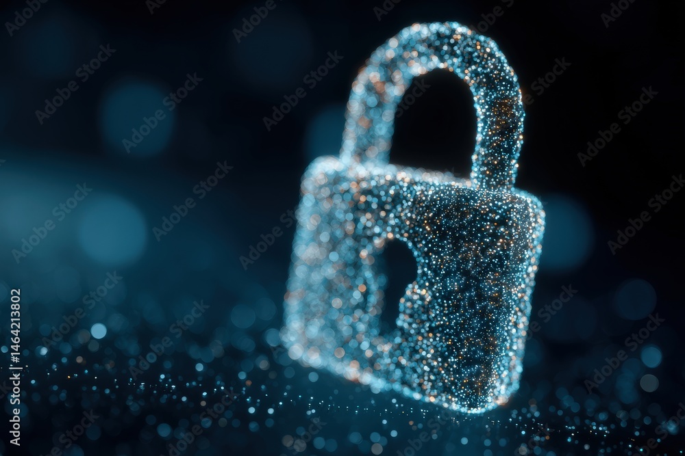 Aufkleber sparkling digital padlock illuminated in cosmic blue tones creating a futuristic representation of c