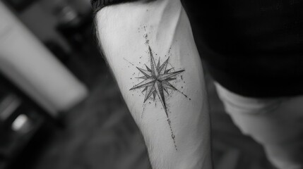 Close-up view of a detailed compass rose tattoo on a forearm.