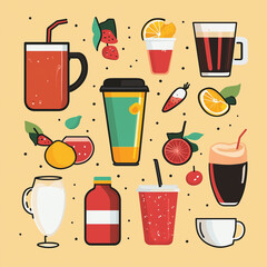 World Beverages Day Poster with Coffee, Tea, Juice, and Soda Icons