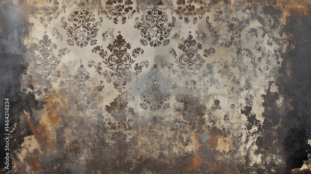 Poster aged damask pattern on a distressed surface.