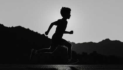 Boy running outdoors silhouette