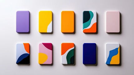 Playing cards mockup with a colorful and modern design, laid out flat on a white surface. 