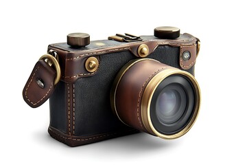 3D Monogrammed Leather Camera with Brass Accents