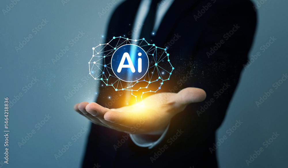 Poster ai brain development technology concept.big data technology, ai brain information.data transfer, and