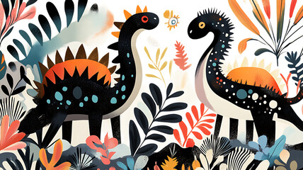 Obraz premium set of black and color dinosaurs 